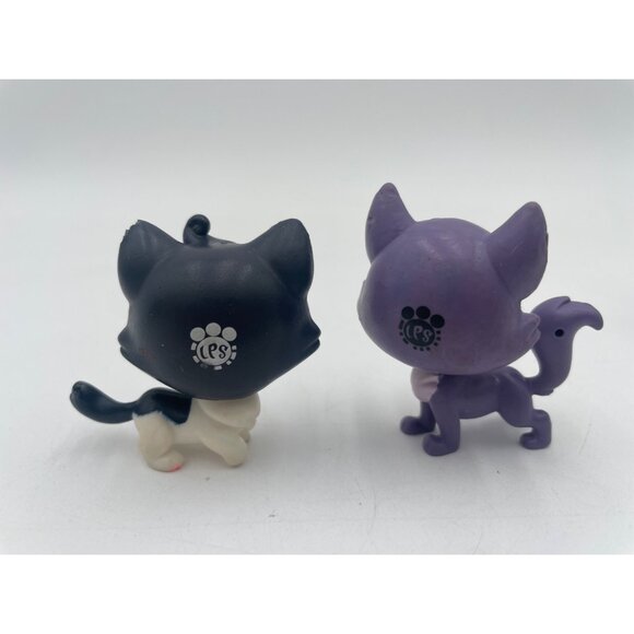 Littlest Pet Shop Dog Cat Bear Wolf Figures Set Of 4 Brown Black & White Purple - Picture 4 of 5